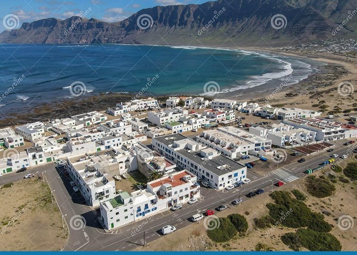 playa de famara Aerial View of Famara at Lanzarote on Canary Islands, Spain Stock ... photo