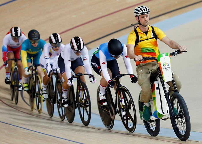 Rio Olympic Velodrome Rio volunteer setting the pace for keirin cyclists - The Japan Times photo